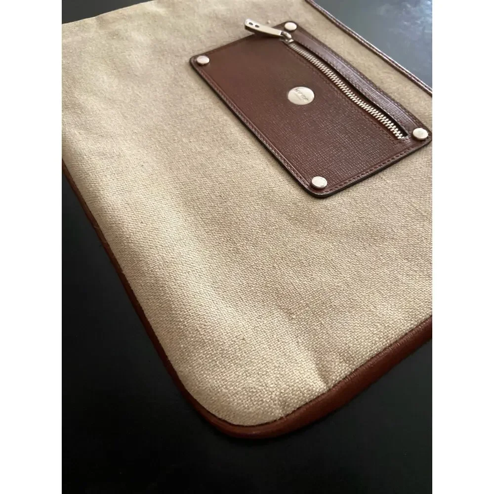 KNOMO Cream Canvas w/Leather Trim Padded Laptop Sleeve